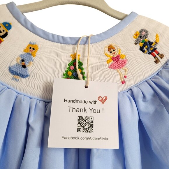 NEW Boutique Christmas Nutcracker Girls Smocked Embroidered Dress Blue - Picture 4 of 15